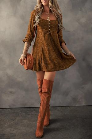 Textured Square Neck Mini Dress 5ca75f0e-d787-49c0-86d9-b238ec36fb78-Max Glownestbest