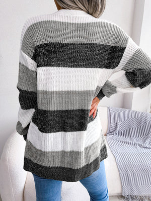 Glownestbest® | Striped Rib-Knit Open Front Longline Cardigan 5cdf7efc30e842af9df6dd1b6fc6c92d-Max Glownestbest