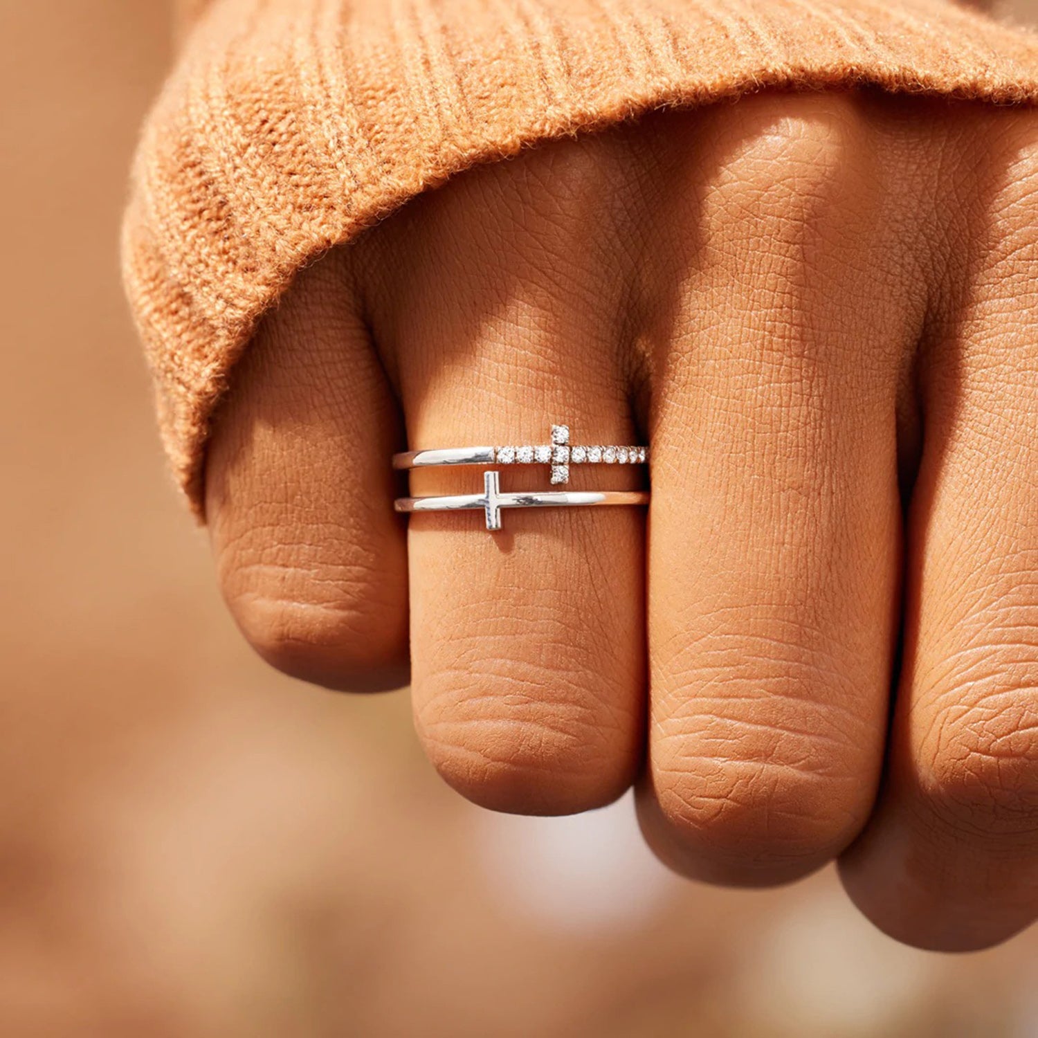 925 Sterling Silver Double Cross Ring 5ce45dad-7182-475c-be6d-51b29801a93a-Max Trendsi