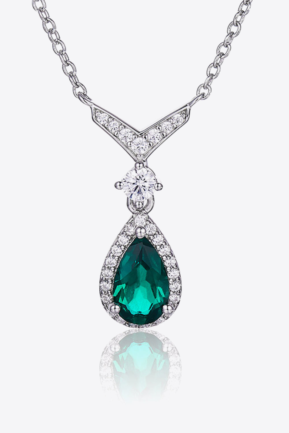 Lab-Grown Emerald Teardrop Necklace Dark Green One Size 5cf684d9011d4f5bb2f9b7f3bd078eb4-Max Trendsi