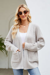 Open Front Raglan Sleeve Pocketed Cardigan Light Gray 5d43ce60-f296-48dd-9b7d-eca69938fd3a-Max Glownestbest