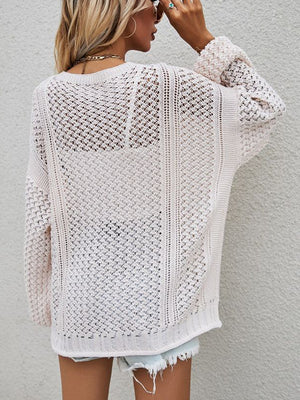 Glownestbest® | Openwork Button Front Cardigan 5d88e7ad10c74b059bfa5749479dcecb-Max Glownestbest