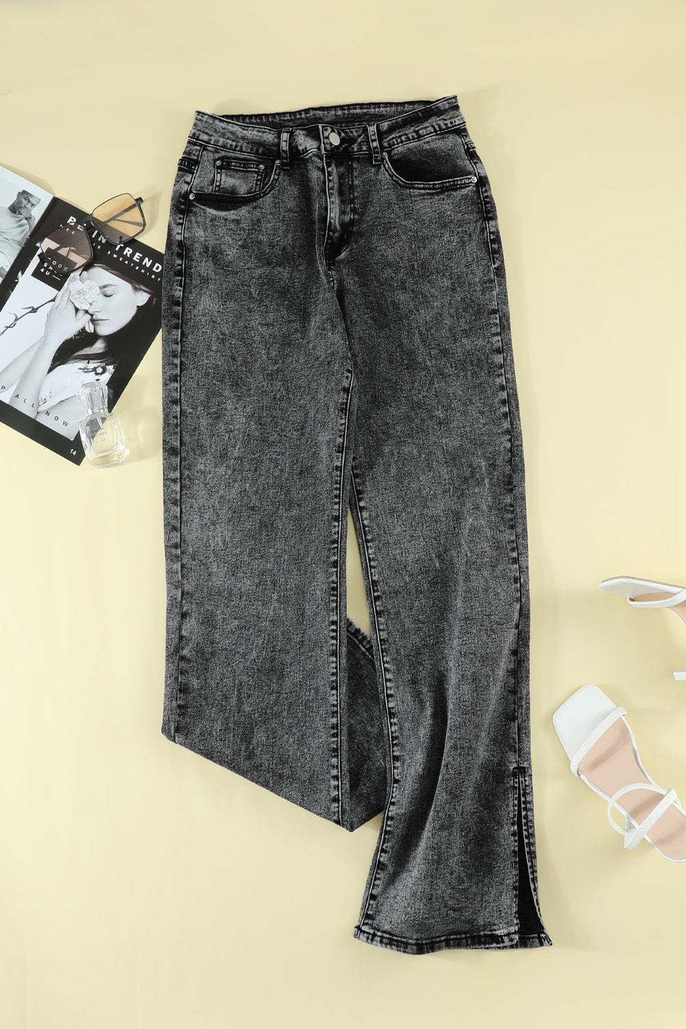 Slit Flare Jeans Black 5dcb181692dd4517a98b45b52b26b4d1-Max Trendsi