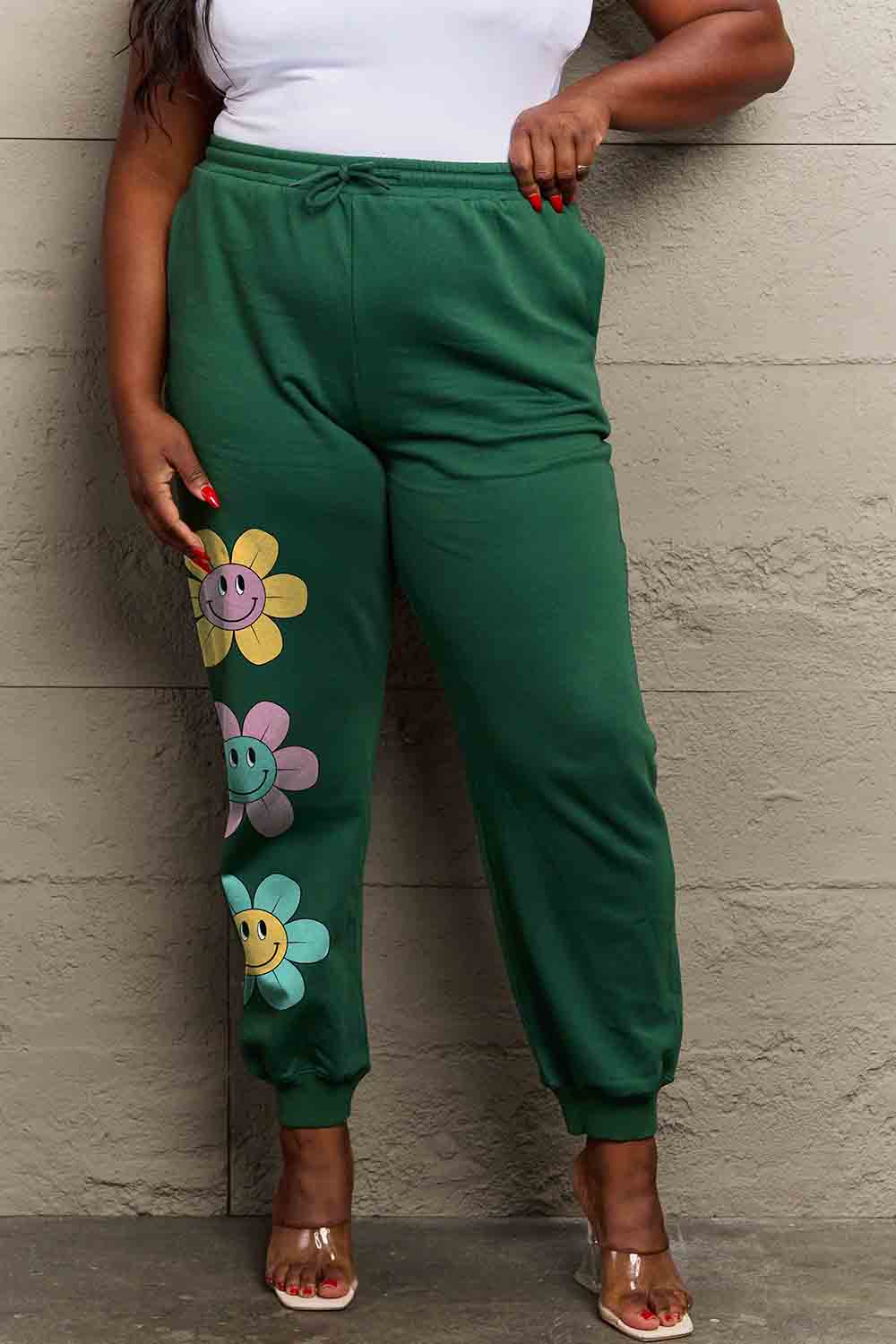Simply Love Simply Love Full Size Drawstring Flower Graphic Long Sweatpants Dark Green 5e12577e961146bd9695af5088572b09-Max Trendsi
