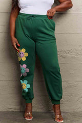 Simply Love Simply Love Full Size Drawstring Flower Graphic Long Sweatpants Dark Green 5e12577e961146bd9695af5088572b09-Max Trendsi
