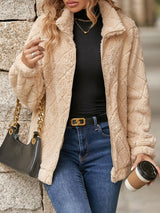 Glownestbest ® | Fuzzy Pocketed Zip Up Jacket Tan 5e581cdb-abd8-4612-b423-b891b8c9e240-Max Glownestbest