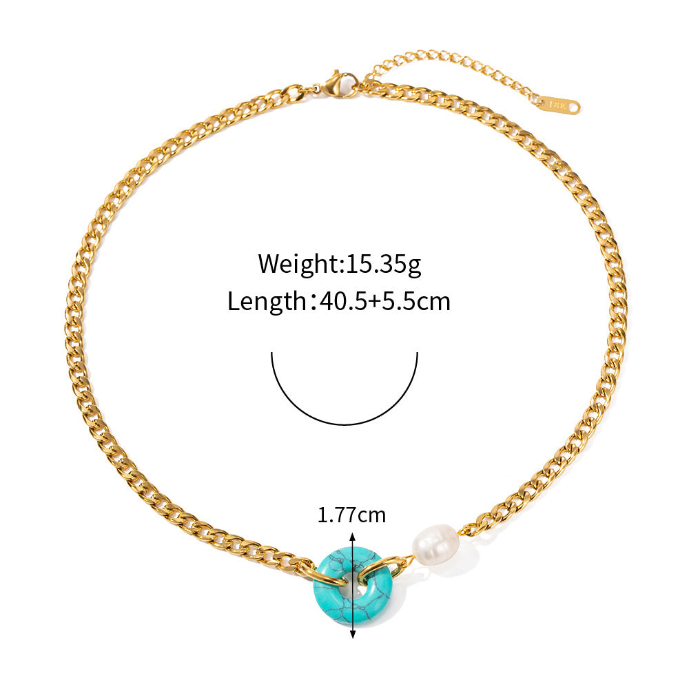 18K Gold Fashion Personality Cuban Chain with Natural Stone Ring Design Pendant Necklace Light green 5ed89957-e3bf-4855-b44b-9791d817aac5 Artshiney