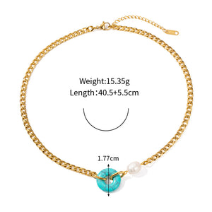 18K Gold Fashion Personality Cuban Chain with Natural Stone Ring Design Pendant Necklace Light green 5ed89957-e3bf-4855-b44b-9791d817aac5 Artshiney