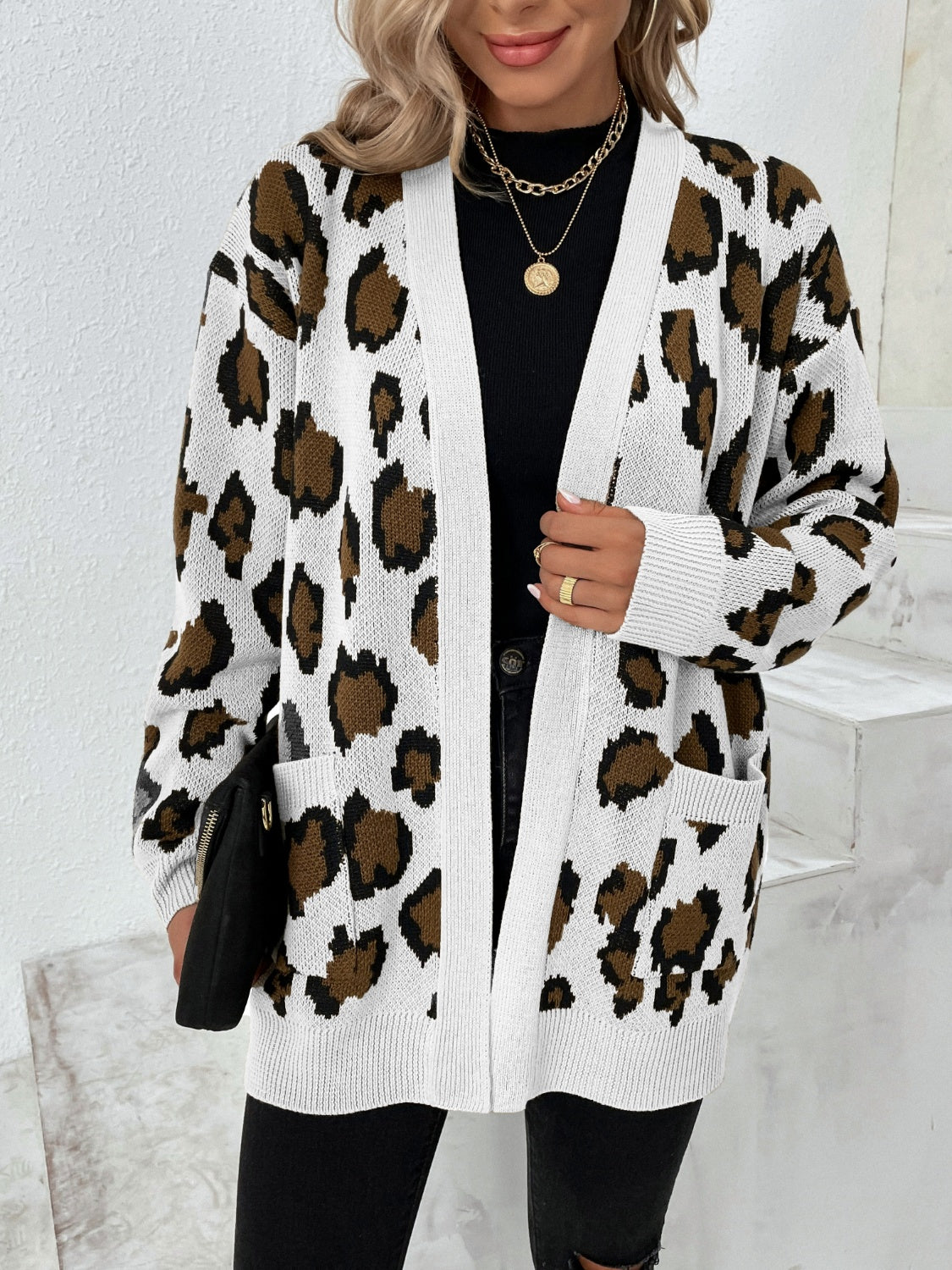 Leopard Open Front Dropped Shoulder Cardigan White 5edc9db4-689b-4b1c-bc93-c290802c0dd2-Max Glownestbest