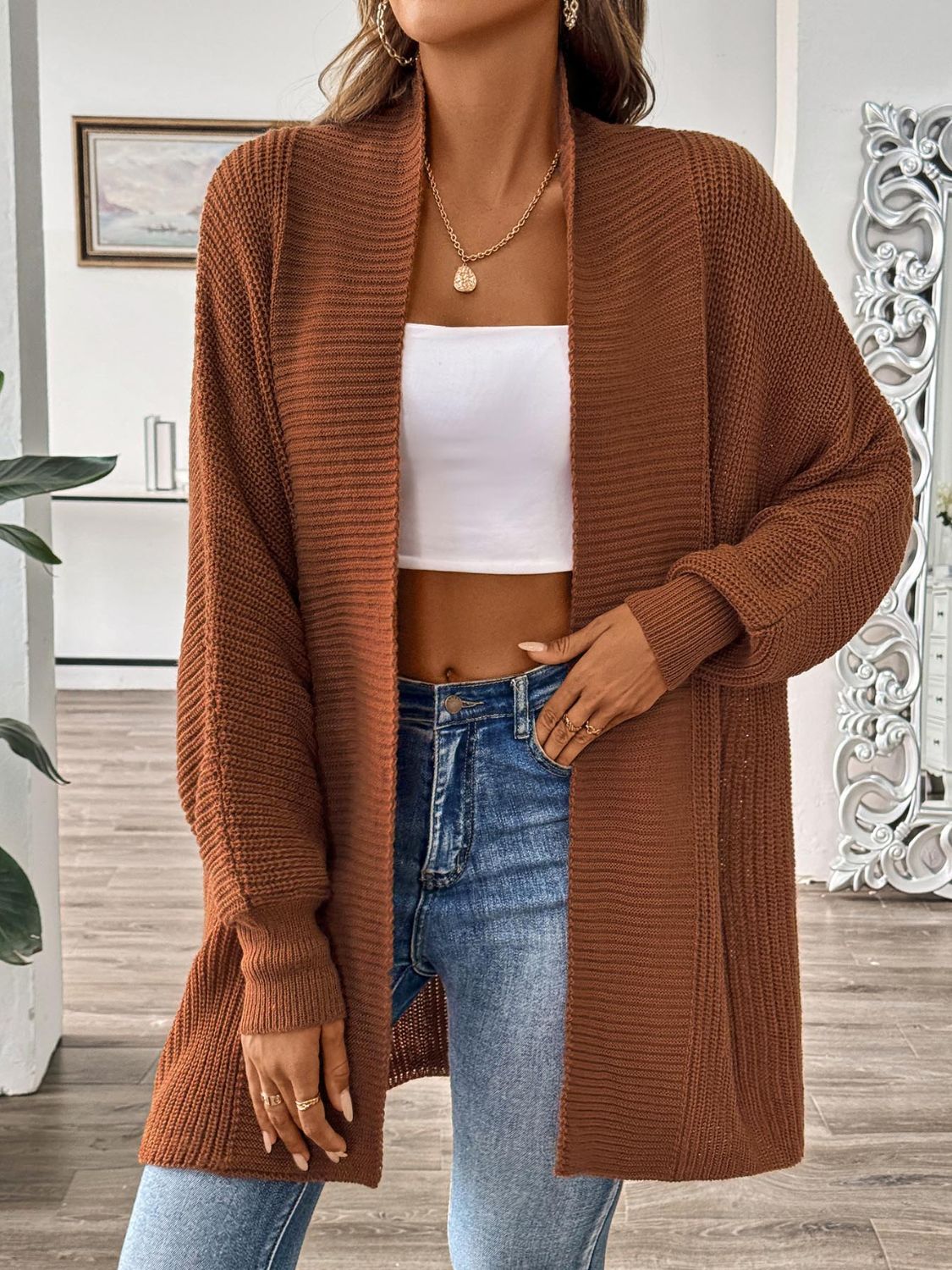 Open Front Long Sleeve Cardigan Brown One Size 5fb06a84-e8e8-4987-9d4e-ffe3b2178d9b-Max Glownestbest