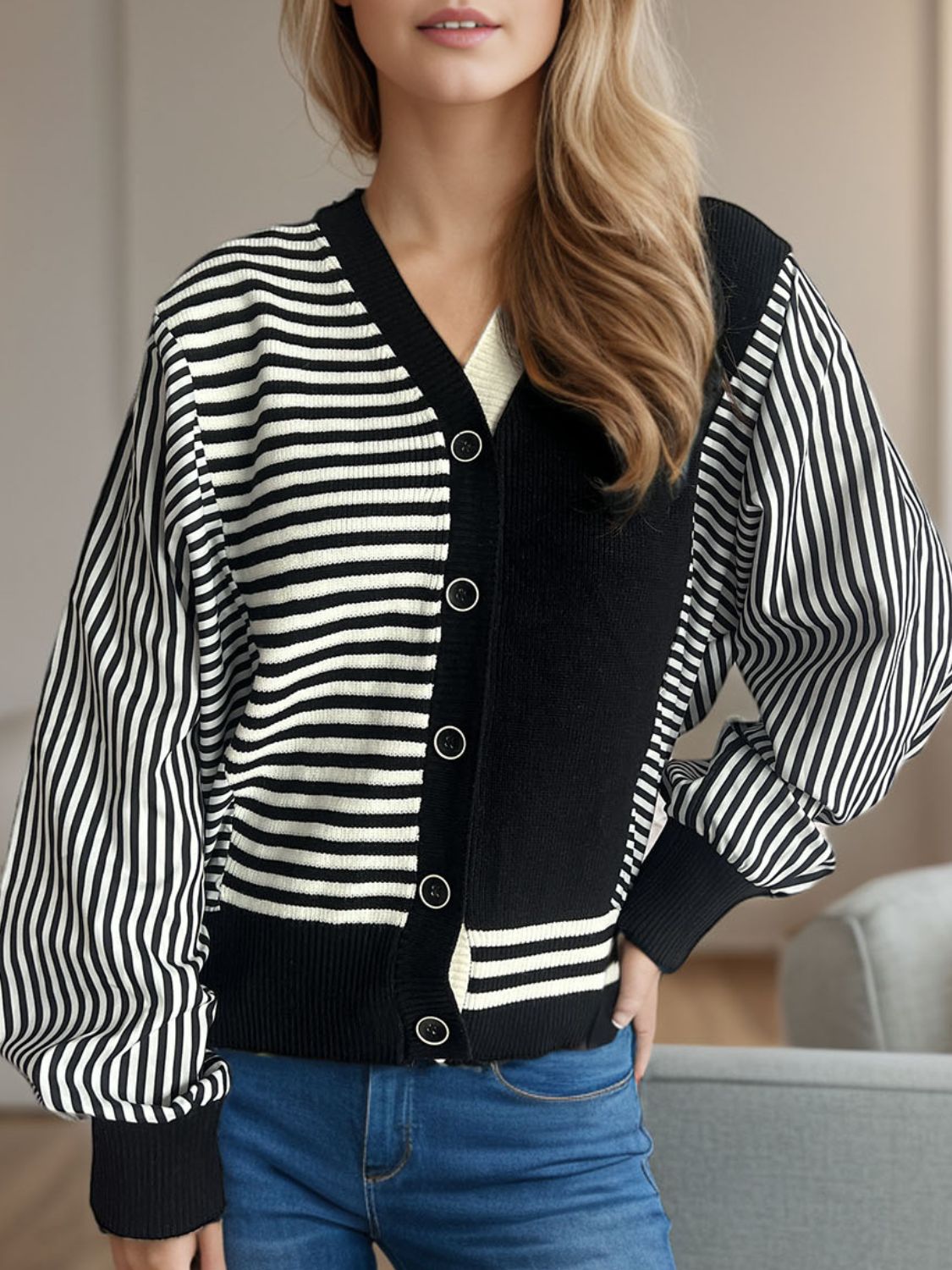 Striped Button Down Long Sleeve Cardigan 5fc54ae0-95f6-4fbf-8cc0-c6864ec93f2b-Max Glownestbest