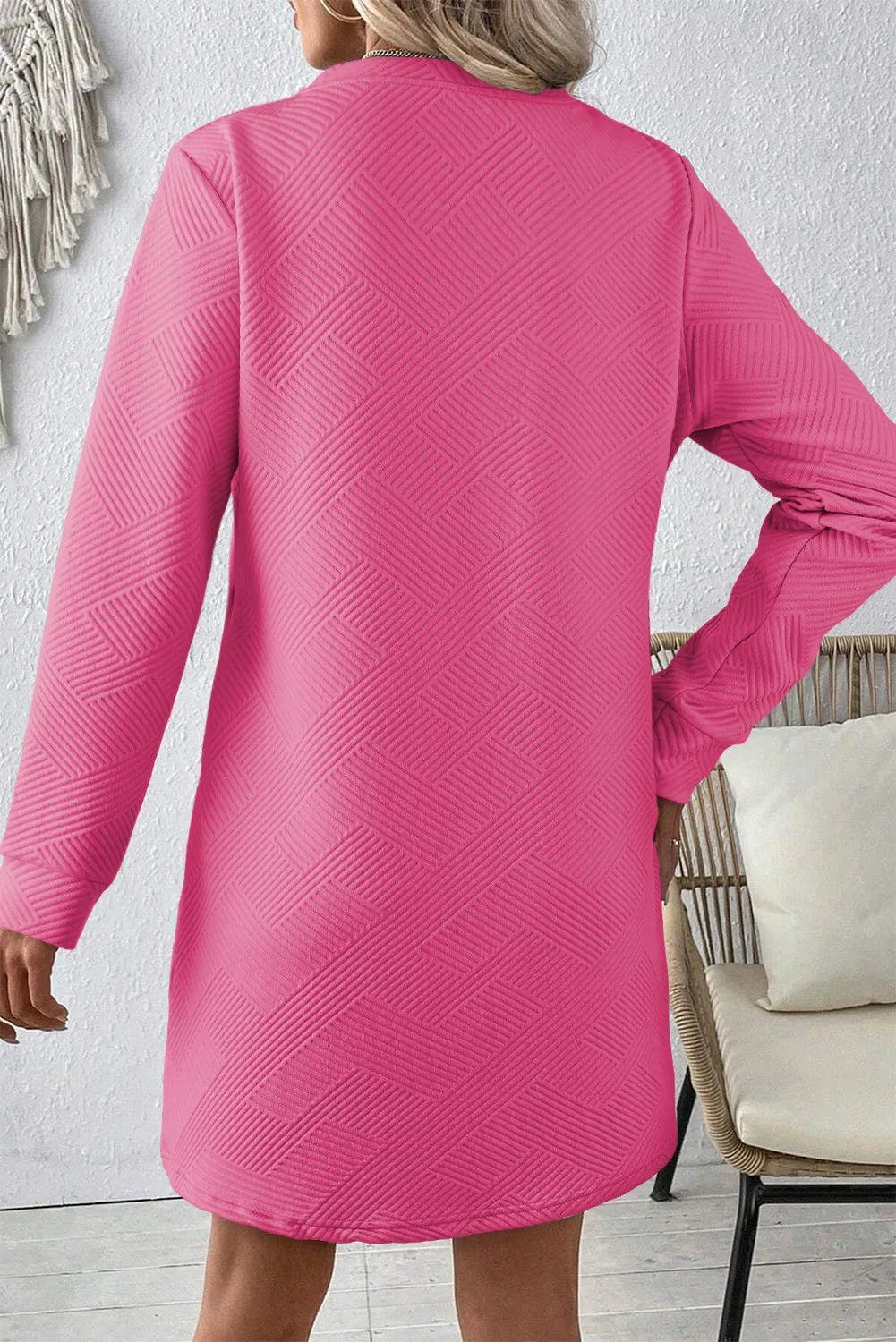 Textured Round Neck Long Sleeve Mini Dress 5fd34195-62db-4281-adc8-bb07043b3559-Max Glownestbest