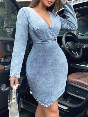 Surplice Long Sleeve Denim Dress 5fdee159-23a7-4d41-b0c5-3c3a233cc259-Max Glownestbest