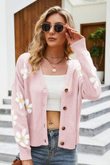 Floral Ribbed Trim Drop Shoulder Cardigan Pink 5fef66e4890643ceab088e7a14cf2a5d-Max Glownestbest
