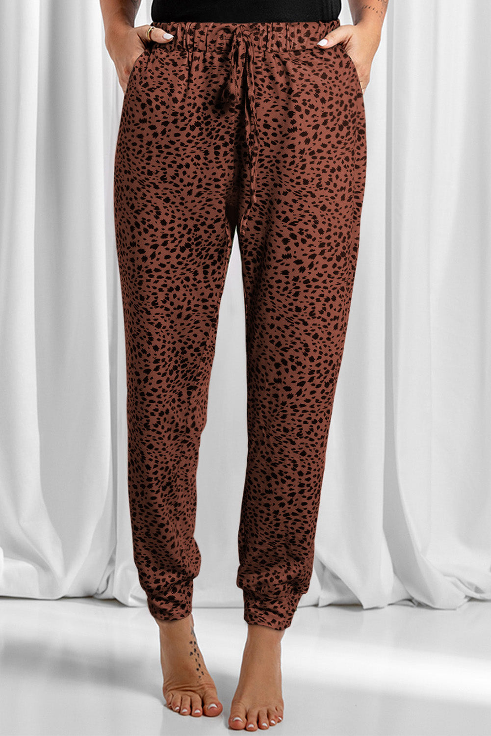 Full Size Leopard Drawstring Pocketed Pants Dark Brown 6060c645-e35d-4ffc-8be4-6f56e90bd789-Max Trendsi