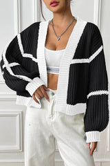 Glownestbest® | Contrast Open Front Long Sleeve Cardigan Black 60962aa0b49e418a882a67b8155f8ae2-Max Glownestbest
