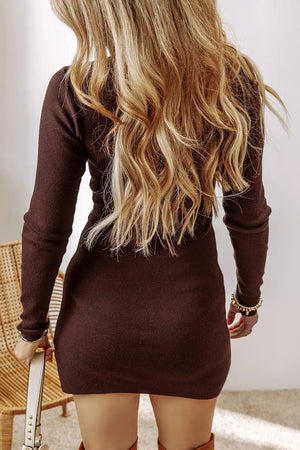 Slit Mock Neck Long Sleeve Wrap Sweater Dress 60cbf4bb-c828-4d4c-b772-248fb3462cff-Max Glownestbest