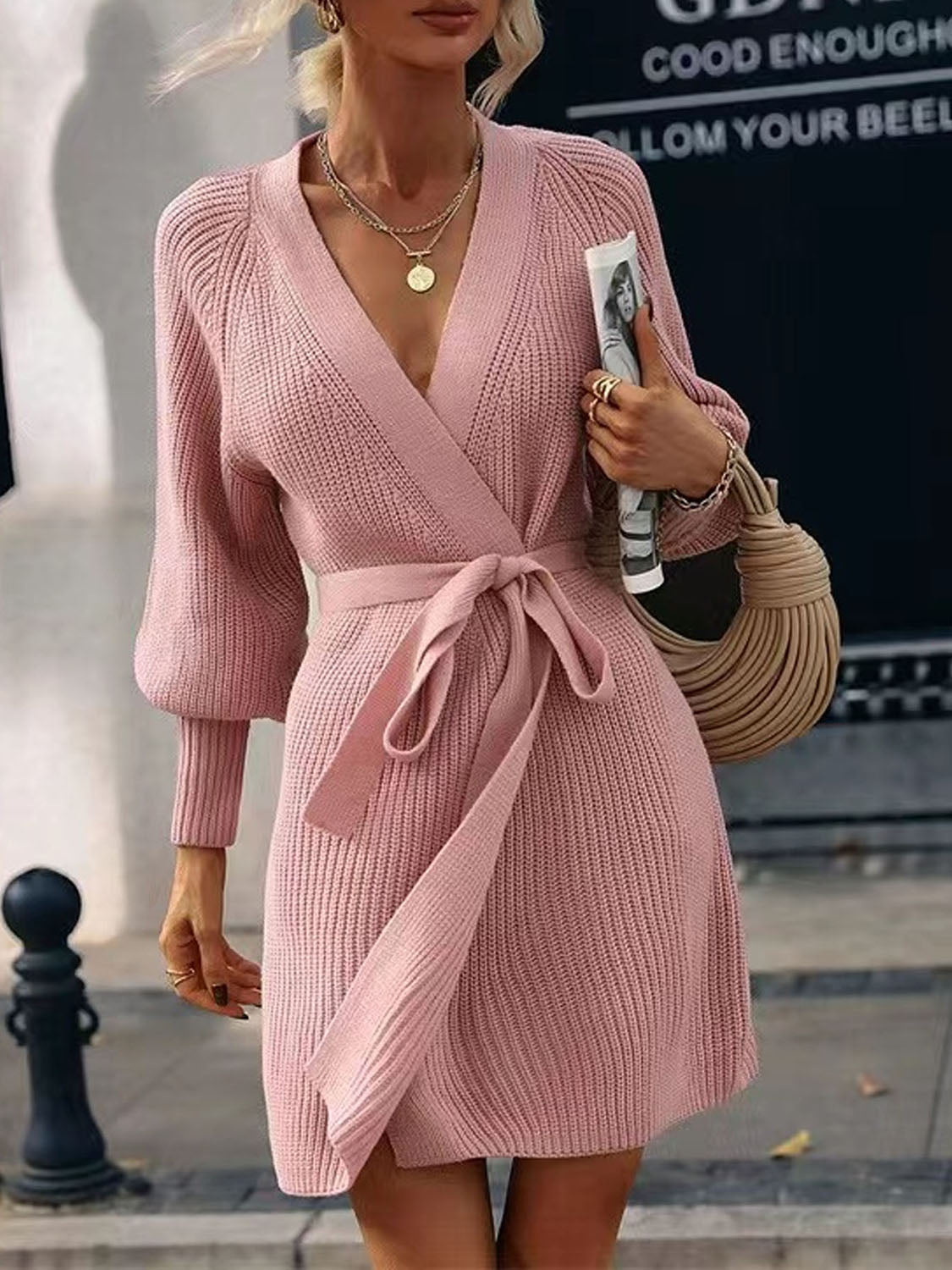 Open Front Lantern Sleeve Tied Cardigan Blush Pink 60d26cdc98b746858f48a7af96ffb395-Max Glownestbest