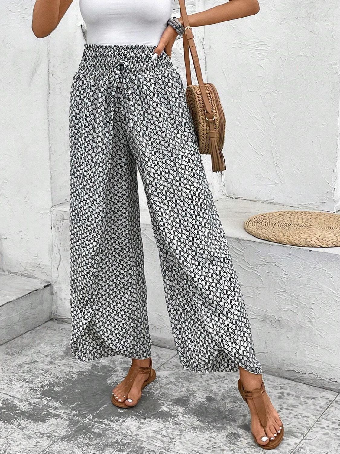 Tied Printed Wide Leg Pants 61480344-f11a-4705-b5ca-08e9605beb58-Max Trendsi