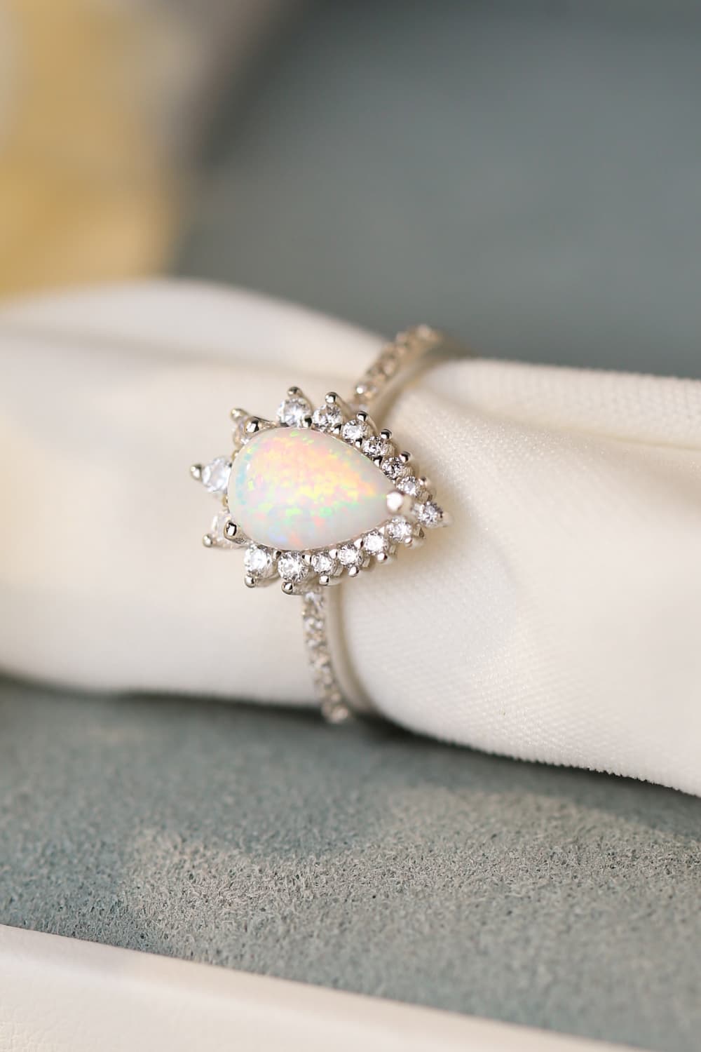 Platinum-Plated Opal Pear Shape Ring 61c4160bca0e4ac8af2cb57c99e241b8-Max Trendsi