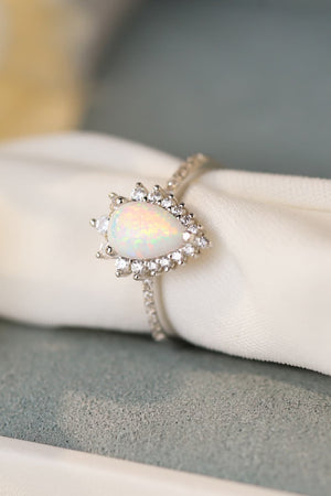 Platinum-Plated Opal Pear Shape Ring 61c4160bca0e4ac8af2cb57c99e241b8-Max Trendsi