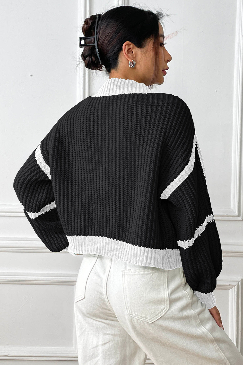Glownestbest® | Contrast Open Front Long Sleeve Cardigan 6201522d700146b2bb874c8a0579f35f-Max Glownestbest