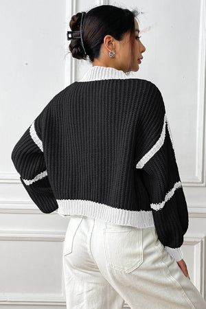 Glownestbest® | Contrast Open Front Long Sleeve Cardigan 6201522d700146b2bb874c8a0579f35f-Max Glownestbest