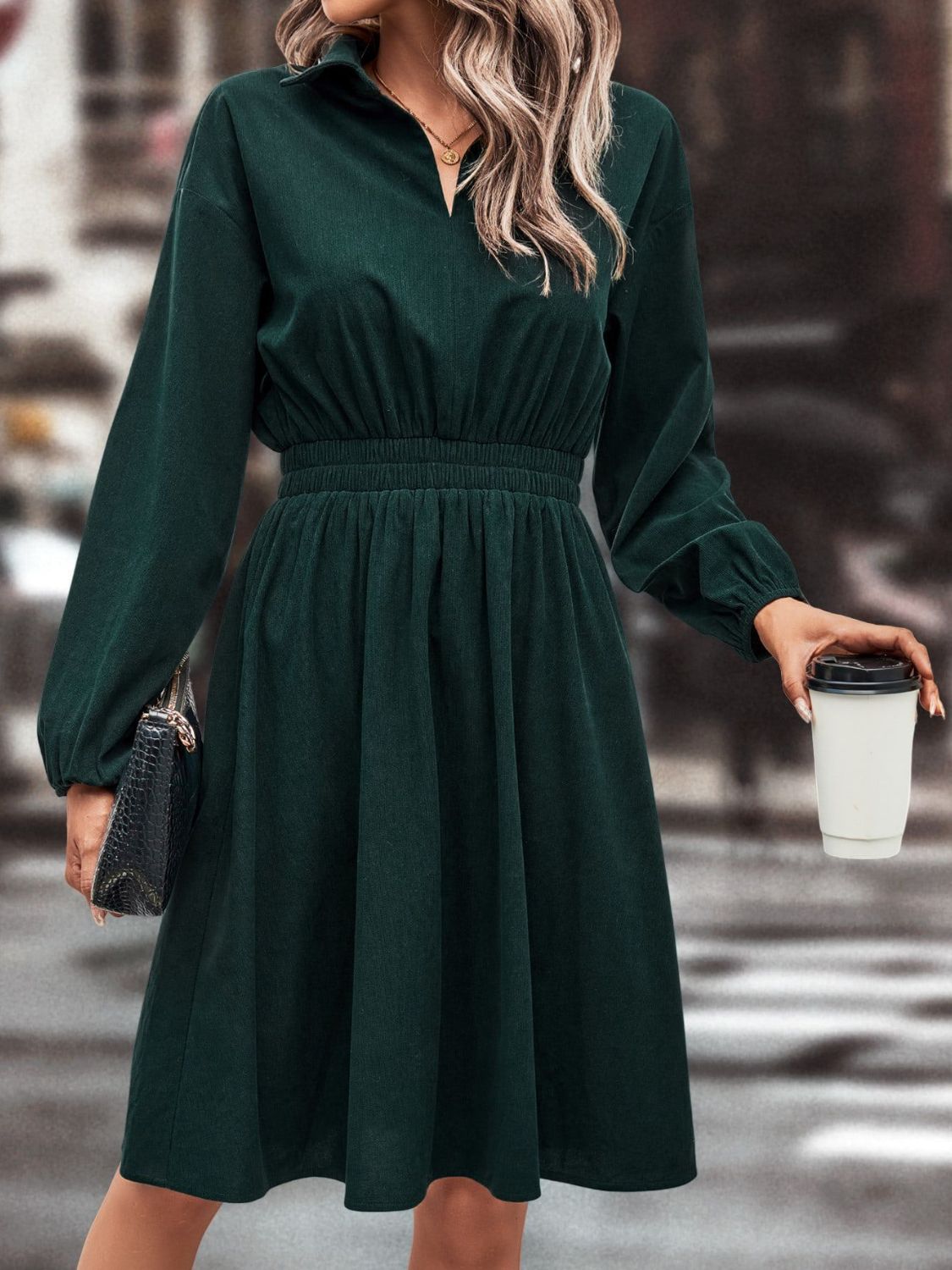 Smocked Johnny Collar Long Sleeve Dress 62166880-9e98-4168-b19c-325ee469026f-Max Glownestbest