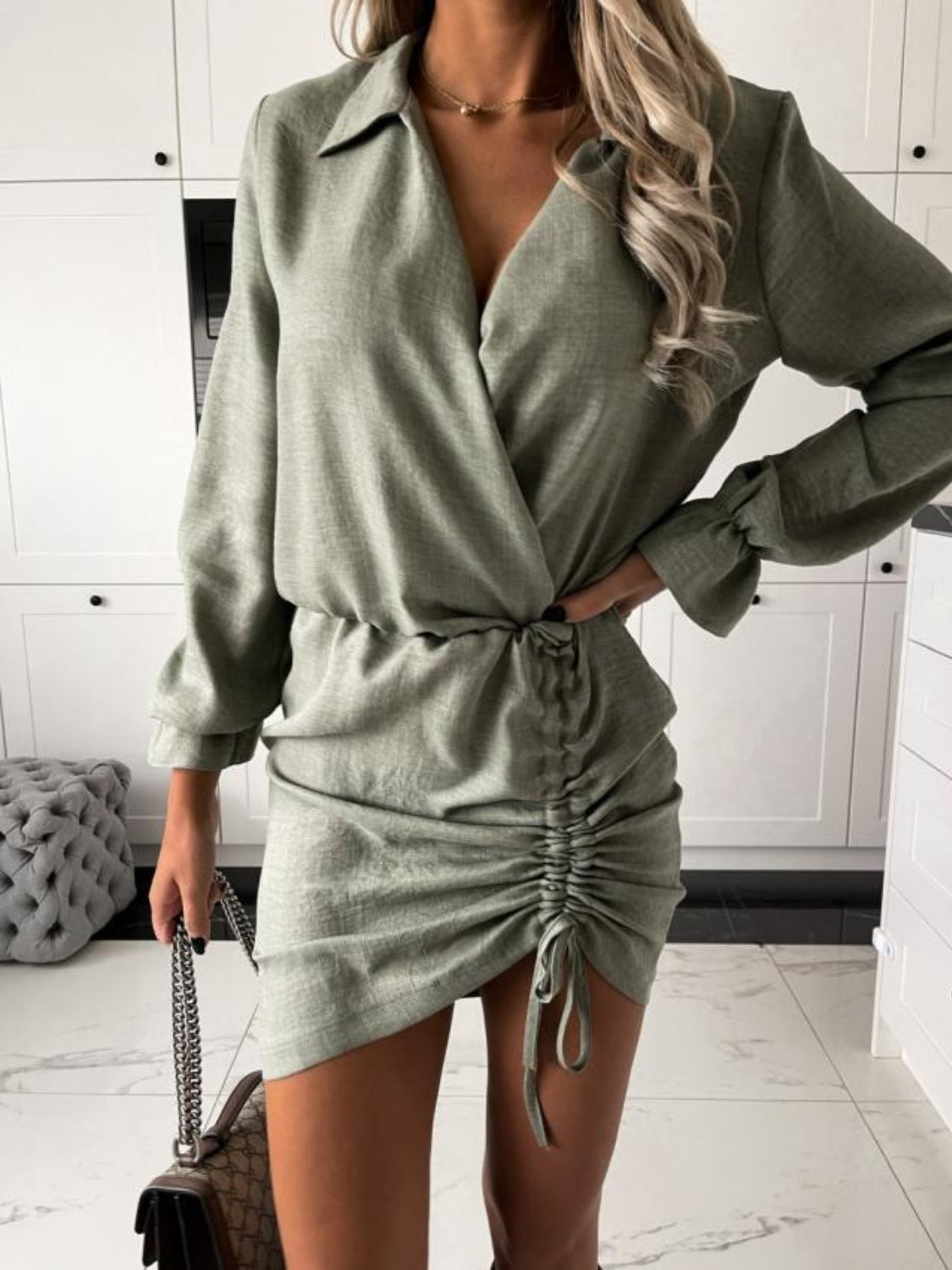 Drawstring Long Sleeve Mini Dress 629a4641-2c26-4b0b-a8ec-6944c3af9a0d-Max Glownestbest