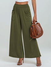 Pocketed Elastic Waist Wide Leg Pants Moss 62c7a1dc-639f-458a-aabf-a76f5c848eea-Max Trendsi