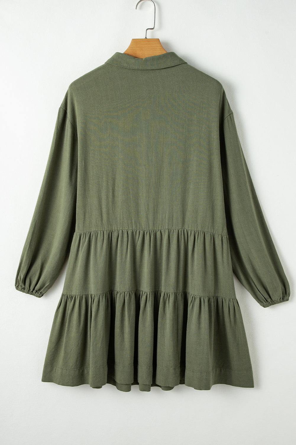 Tiered Collared Neck Balloon Sleeve Shirt Dress 633595076ec24b37a1546a7b638c391e-Max Glownestbest