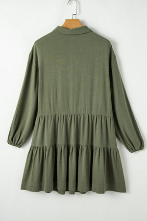 Tiered Collared Neck Balloon Sleeve Shirt Dress 633595076ec24b37a1546a7b638c391e-Max Glownestbest
