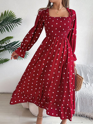 Polka Dot Flounce Sleeve Midi Dress 633f4fc8-f714-42b6-a13b-73fb0bccf88d-Max Glownestbest