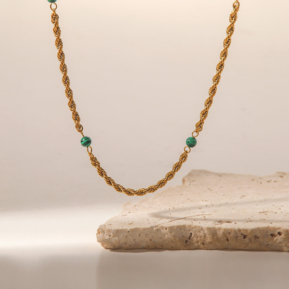 18k Gold Plated Inlaid Natural Green Malachite Twist Chain Style Necklace 63a0a185-5d55-4eed-80cf-db9289fdd501 Artshiney