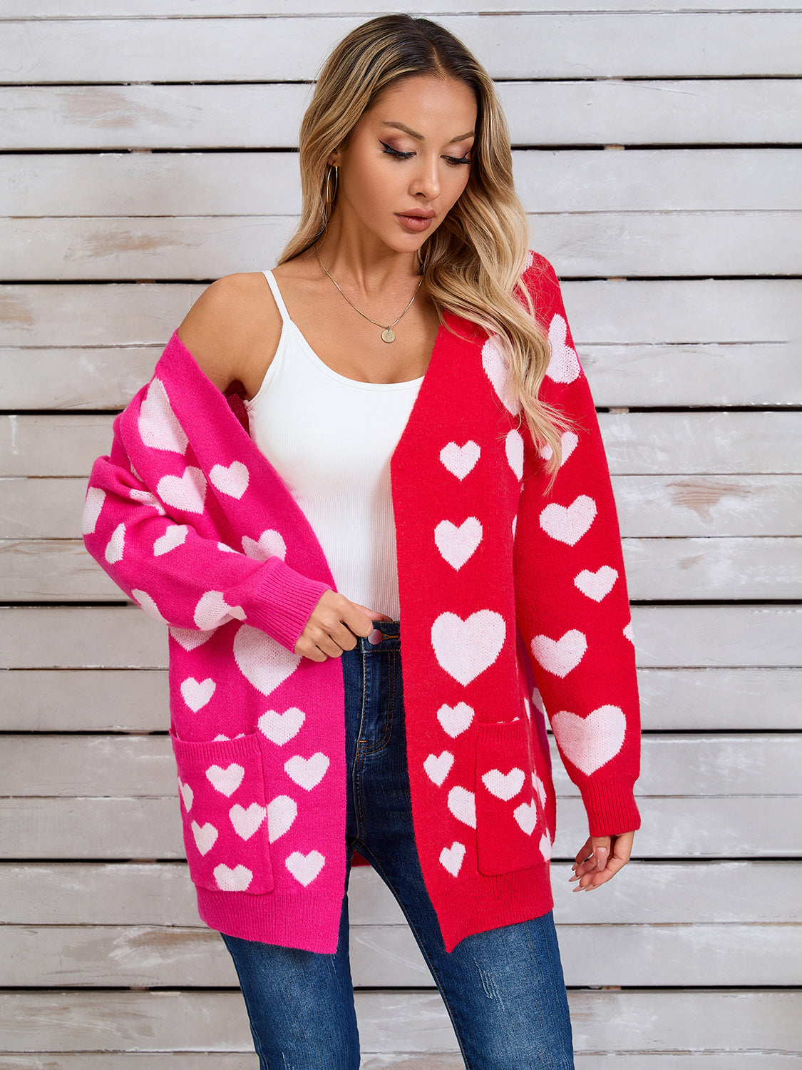 Heart Open Front Long Sleeve Cardigan 63df961e-6b96-49c3-8969-af5ede701d4f-Max Glownestbest