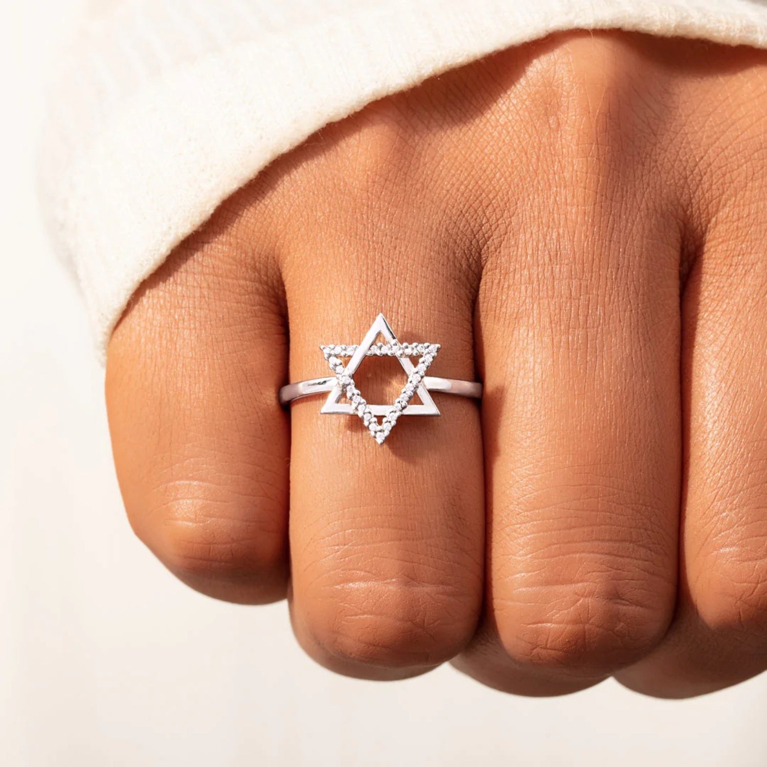 925 Sterling Silver Inlaid Zircon Hexagram Ring 64245417-c3b3-47e8-89b2-9f9a250e7eb7-Max Trendsi