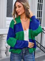 Glownestbest® | Striped Open Front Dropped Shoulder Cardigan Dark Navy 644cf3e9-cac7-40ab-a118-c3e120958b49-Max Glownestbest