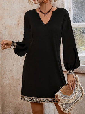 Embroidered Notched Long Sleeve Mini Dress 6467dfd2-1a57-4b83-bce6-16091035b1b9-Max Trendsi