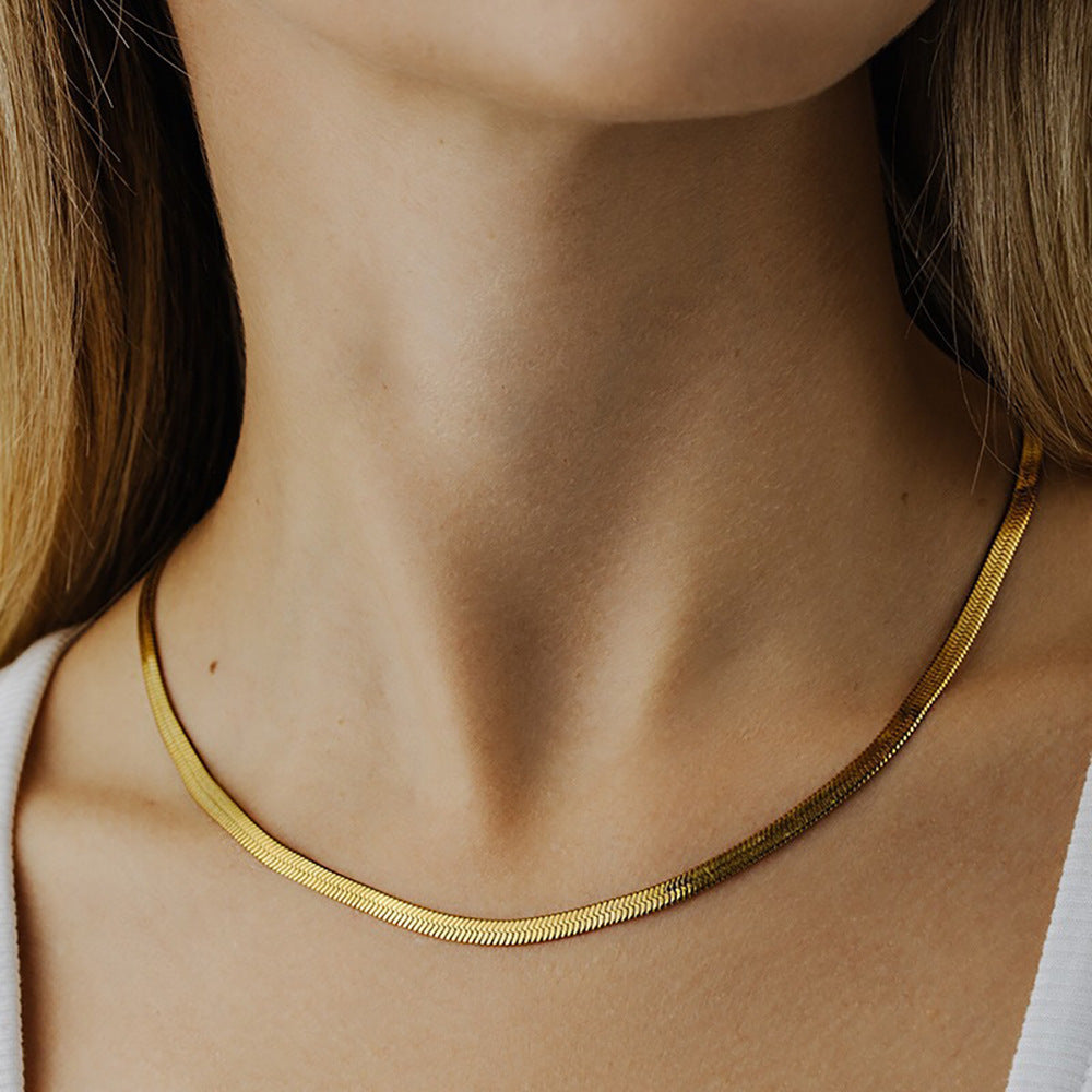 18K Gold Plated Pop Snake Bone Chain Necklace 64b04c47-0cc6-4f8b-8523-2c25d91b3dfa Artshiney