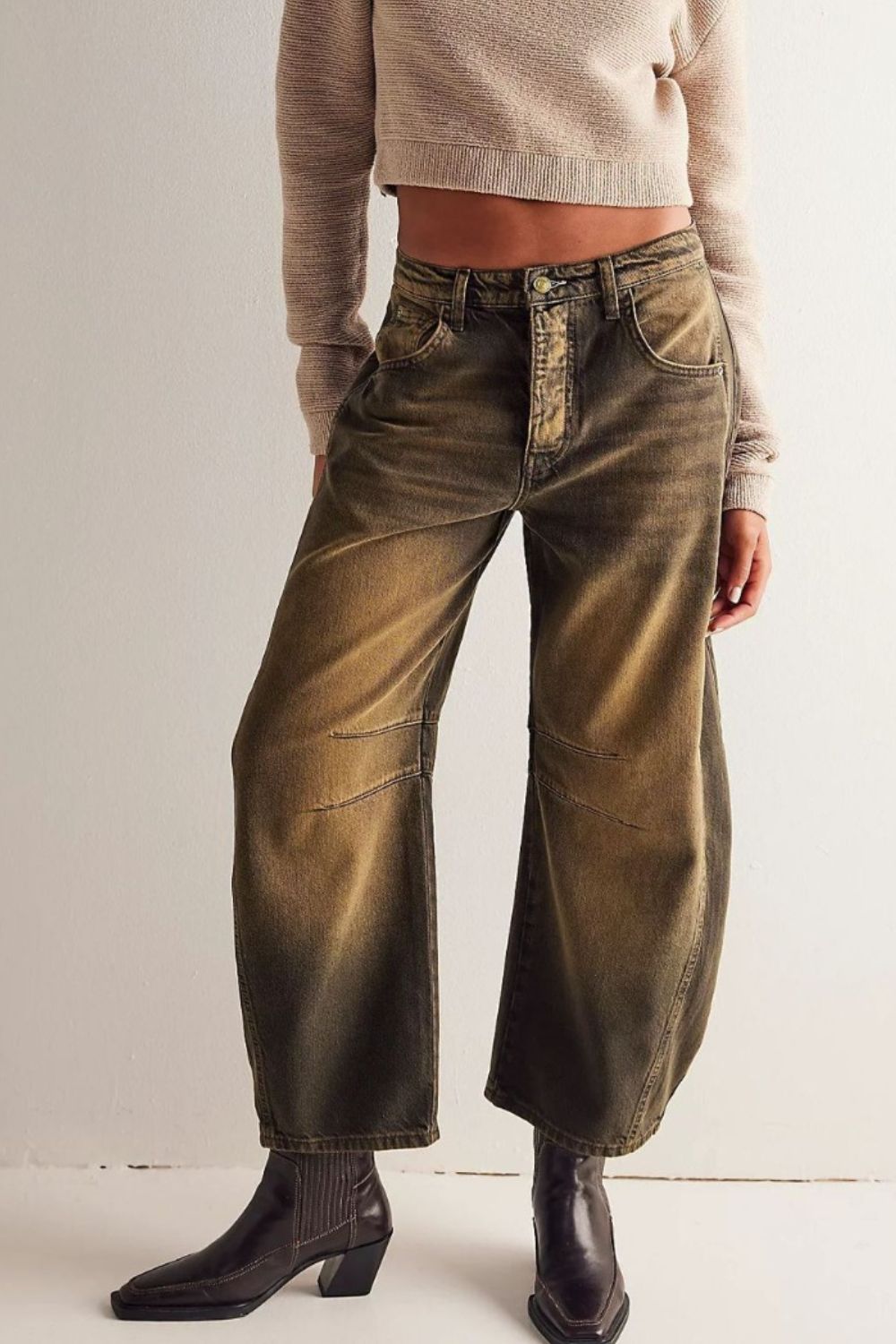 Wide Leg Jeans with Pockets Olive Brown 64d0c6df-5e5f-41df-b715-c5bbbb5b7072-Max Trendsi