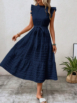 Tied Ruffled Cap Sleeve Midi Dress 65113107-fe3f-48e8-b4d5-751e3690a456-Max Trendsi