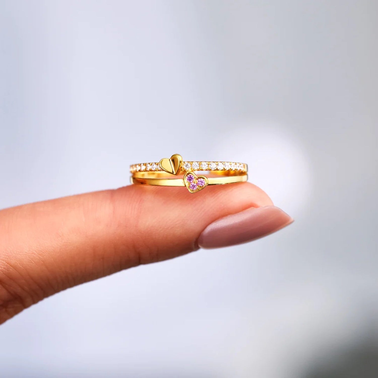 18K Gold-Plated 925 Sterling Silver Double-Layered Ring 652f707d-2243-467e-b743-d0f1bc7156da-Max Trendsi