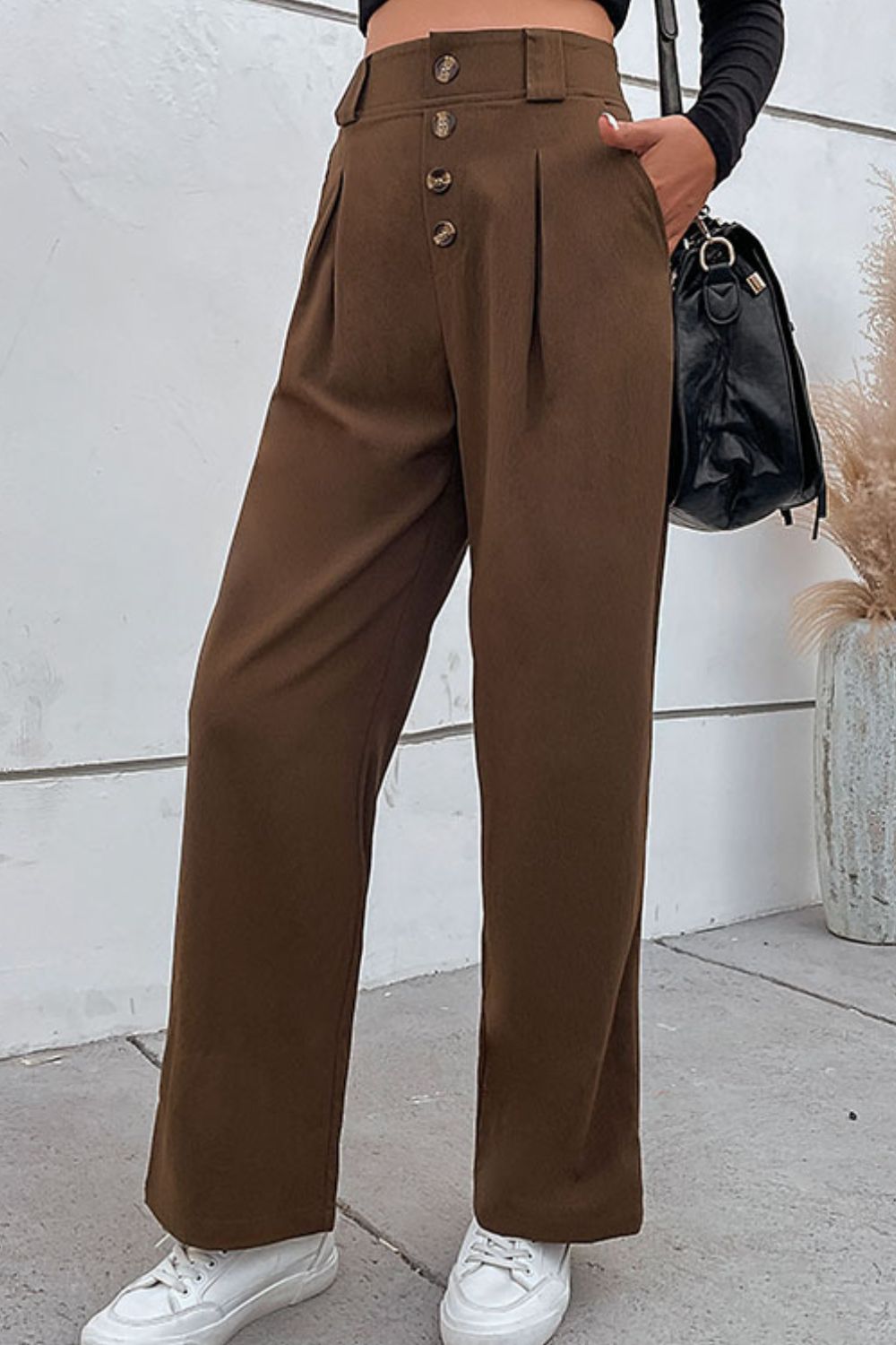 Perfee Button-Fly Pleated Waist Wide Leg Pants with Pockets 655ef59e33ba4b36af5bd3670216a8c5-Max Trendsi