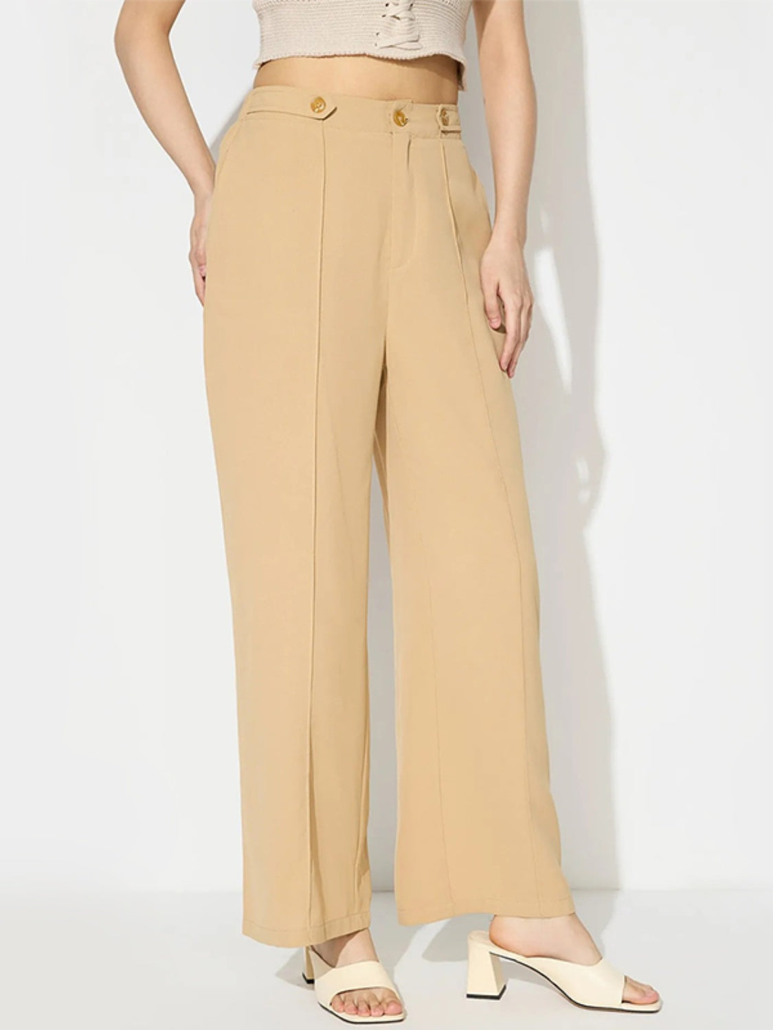 Wide Leg Pants with Pockets Tan 6577f65d-49d2-486a-8868-df8d79d52030-Max Trendsi