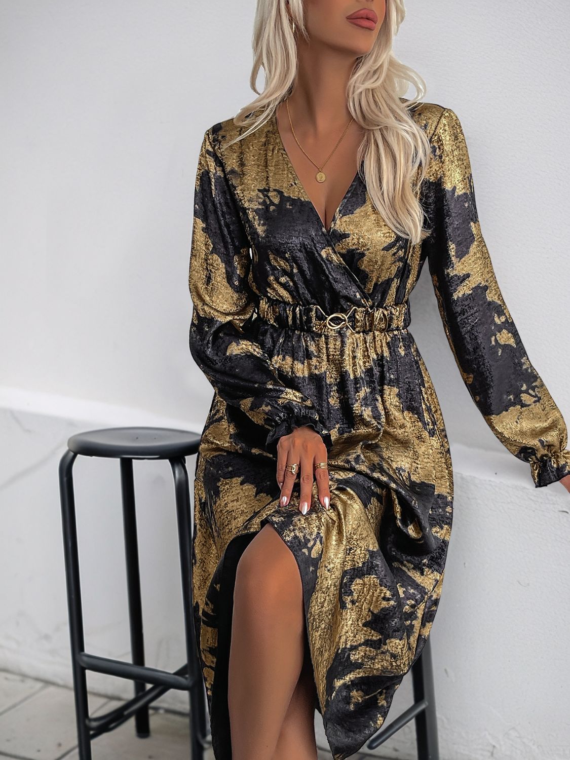 Perfee Printed Surplice Long Sleeve Midi Dress 6620da9c-3090-4b48-bdc5-a80cbc3a364b-Max Glownestbest