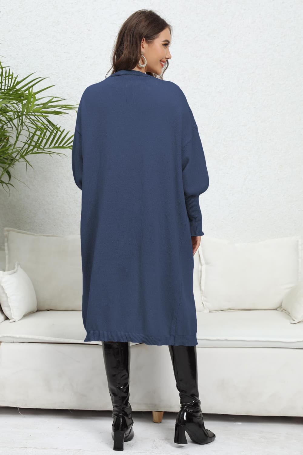 Lantern Sleeve Open Front Pocketed Cardigan 6630c44b7f0c4fe4a13a58854d768710-Max Glownestbest