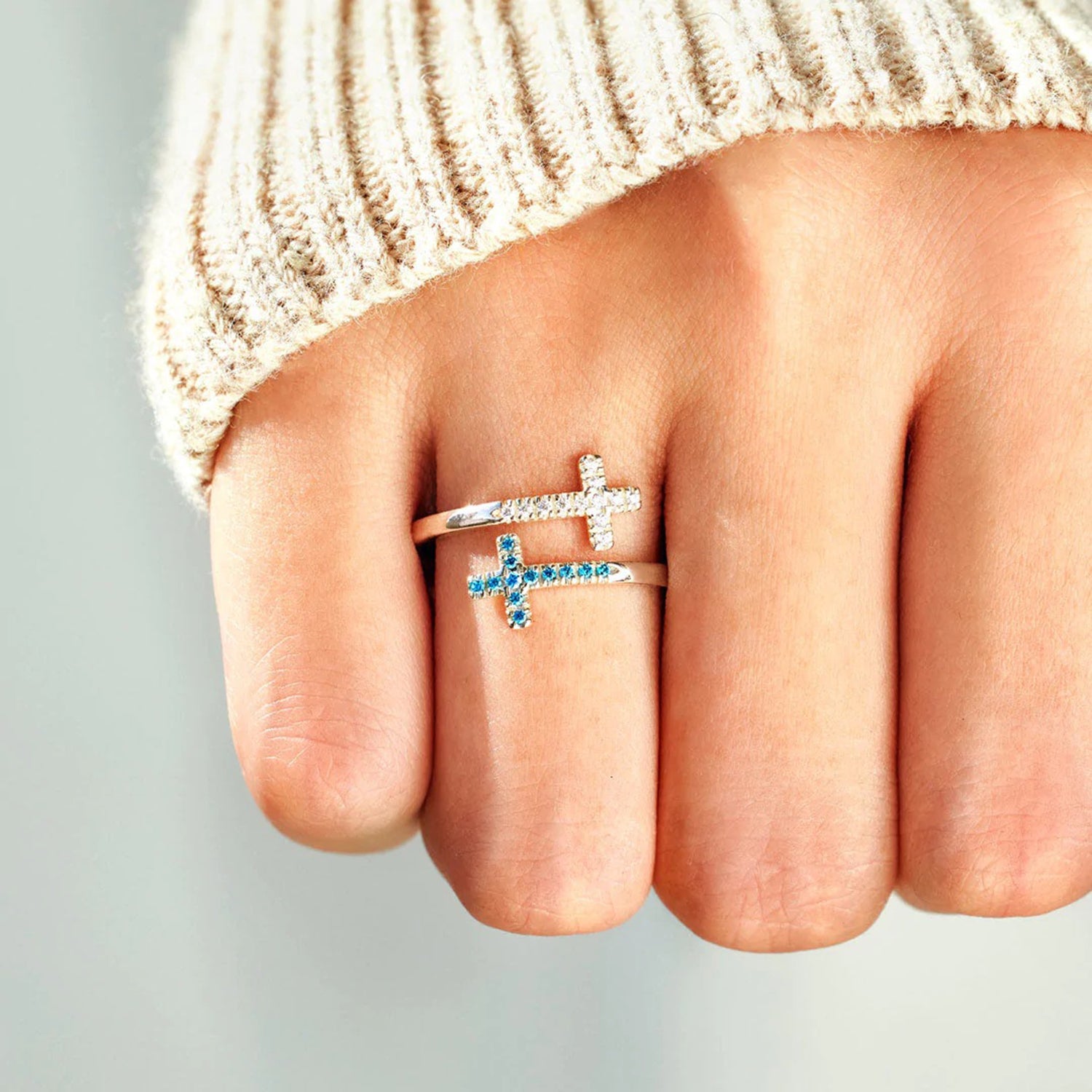 Zircon 925 Sterling Silver Double Cross Bypass Ring 669d73e1-7e9f-4e8f-98bd-30386546d9eb-Max Trendsi