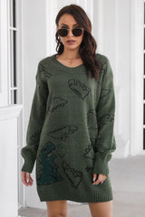 Dinosaur Pattern V-Neck Sweater Dress Army Green 679f633c18cb4b7d885a1064e2d7b8f8-Max Glownestbest