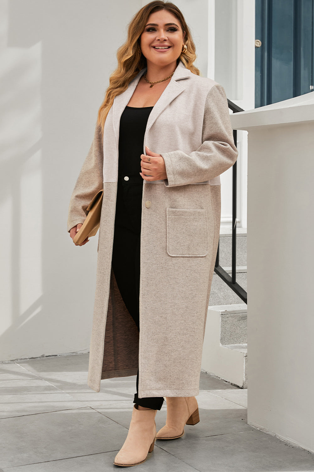 Glownestbest ® | Plus Size Collared Neck Buttoned Longline Coat 67da2f4fa7e449deab1a66e7c835f544-Max Glownestbest