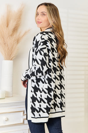 Mandy Woven Right Houndstooth Open Front Longline Cardigan 67dff11e3f654c52b53b106007e44c5c-Max Glownestbest
